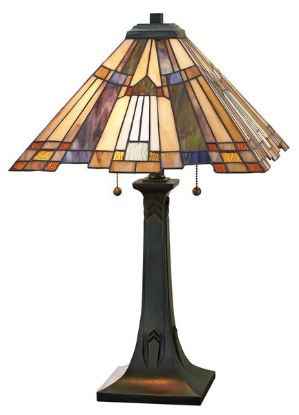 QUOIZEL Lampă de masă Inglenook cu sticlă colorată, Bronz / Alamă Veche, Camera de zi / sufragerie, Metal, Tiffany
