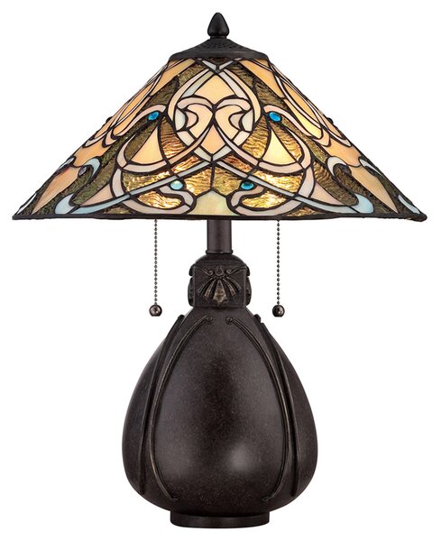 QUOIZEL Lampă de masă India stil Tiffany, Negru, Camera de zi / sufragerie, Sticlă, Tiffany