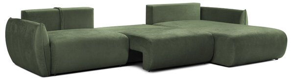 Colțar Extensibil OSAKA, cu 2 lăzi depozitare, șezlong interschimbabil, 338x190x87 cm, Dreapta / Verde-Havana