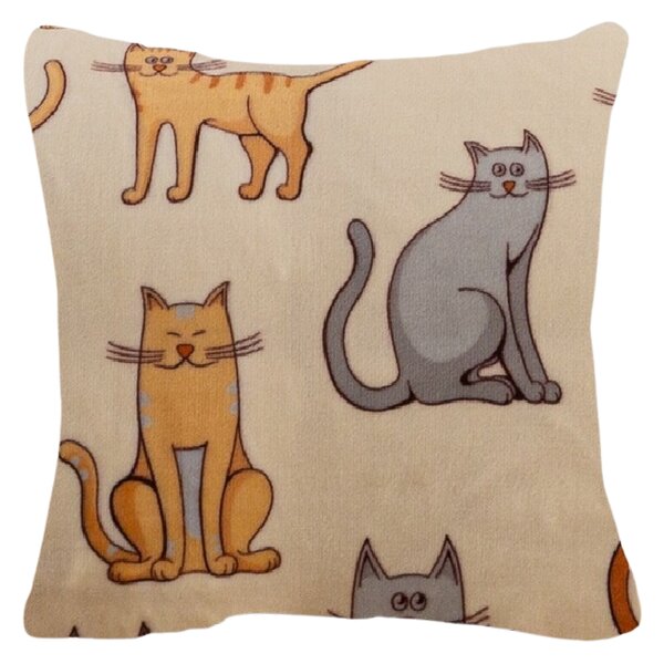 Husa din microplus pentru pernuta COLORED CATS 45x45 cm, crem