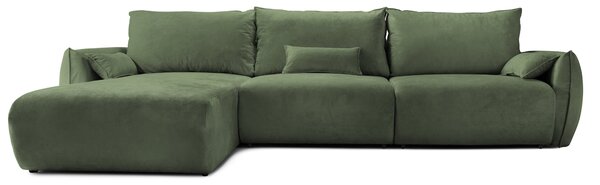 Colțar Extensibil OSAKA, cu 2 lăzi depozitare, șezlong interschimbabil, 338x190x87 cm, Stanga / Verde-Havana