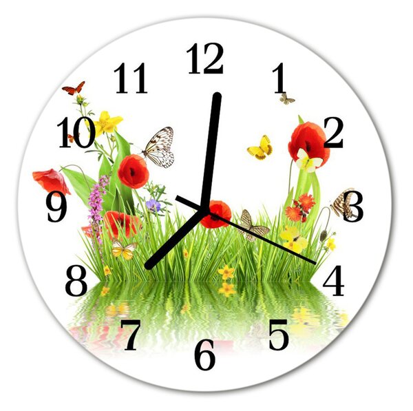 Ceas de perete din sticla rotund Meadow Peisaj multicolor