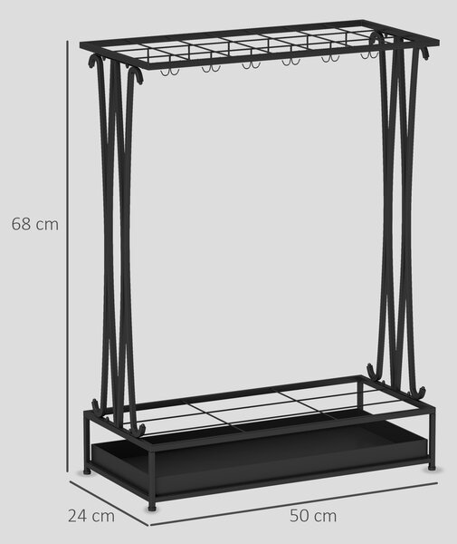 HOMCOM Suport pentru Umbrele din Oțel cu Tavă de Scurgere Detașabilă, 50x24x68 cm, Negru | Aosom Romania
