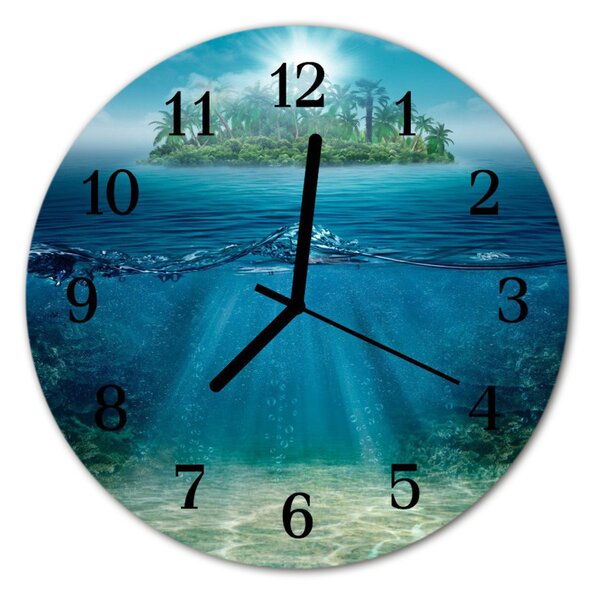 Ceas de perete din sticla rotund Seabed Seabed Albastru
