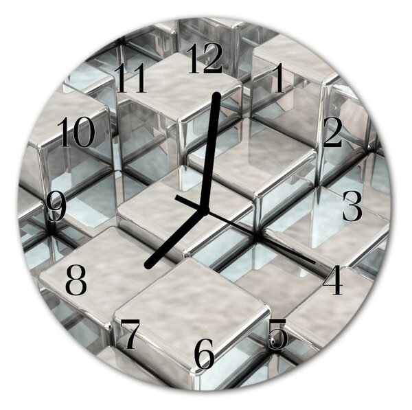 Ceas de perete din sticla rotund Cube Cube Gray