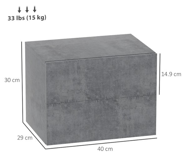 HOMCOM Set de 2 Noptiere Suspendate cu 2 Sertare, 40x29x30 cm, Gri | Aosom Romania