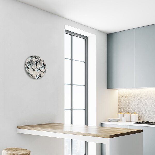 Ceas de perete din sticla rotund Cube Cube Gray