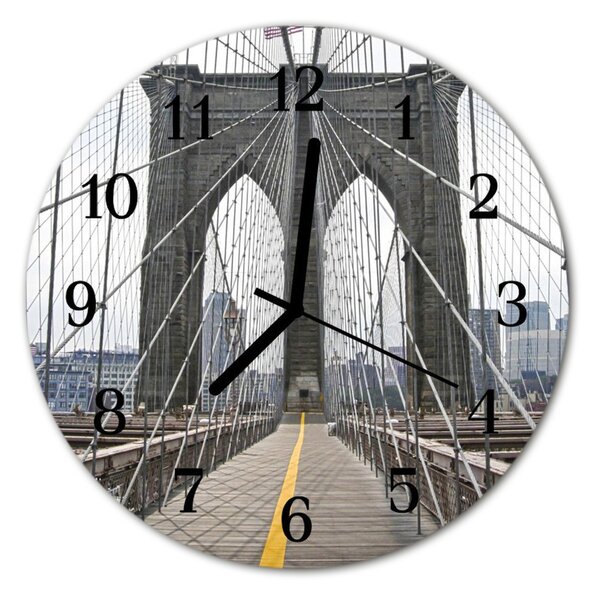 Ceas de perete din sticla rotund Podul Brooklyn Podul Brooklyn Gray