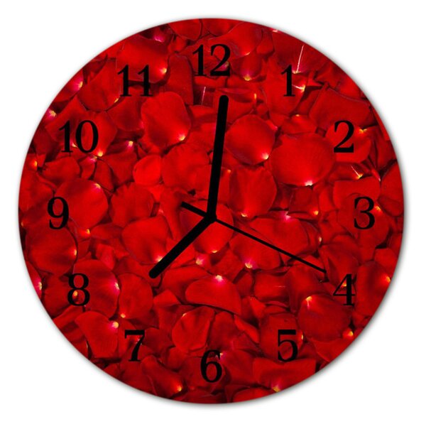 Ceas de perete din sticla rotund Petale Red Rose Blossoms