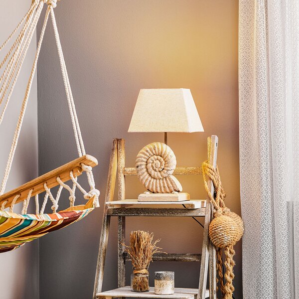 ONLI Lampa de masă Conchiglia cu picior decorat, Bej, Camera de zi / sufragerie, Țesătură / Textil, Maritimă