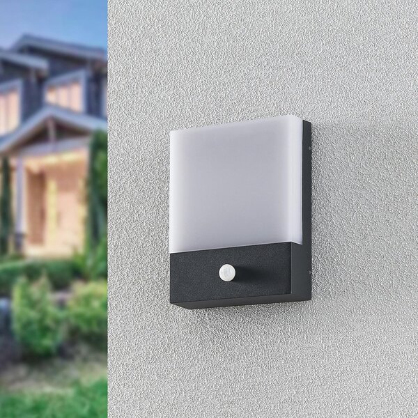 Lindby Aplică de perete LED Vanira, antracit, aluminiu, senzor, IP54, Negru, Metal, Modern