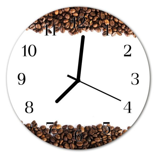 Ceas de perete din sticla rotund Boabe de cafea Alimente și băuturi Brown