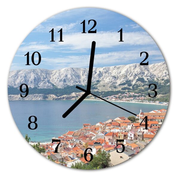 Ceas de perete din sticla rotund Bay Peisaj multicolor