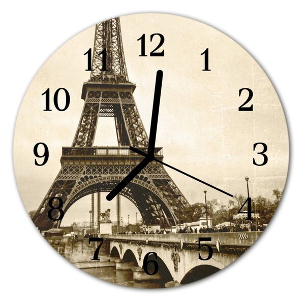 Ceas de perete din sticla rotund Paris Towns Gray