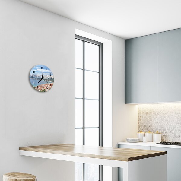 Ceas de perete din sticla rotund Bay Peisaj multicolor