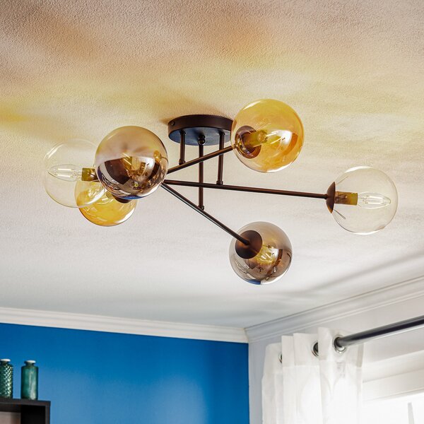 EMIBIG LIGHTING Plachetă plafonieră Glassy, negru, grafit/chihlimbar/transparent, 6 becuri., reglabil, Negru, Camera de zi / sufragerie, Sticlă, Modern