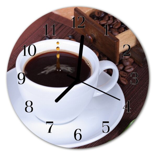 Ceas de perete din sticla rotund Cafea Alimente și băuturi Brown