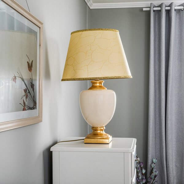 ONLI Lampa de masă Mozart în culoarea fildeș/auriu, Bej, Camera de zi / sufragerie, Ceramică, Antichitate