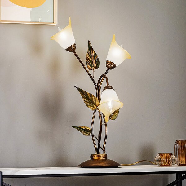 ONLI Lampa de masă Miranda cu 3 becuri, bronz, Bronz / Alamă Veche, Camera de zi / sufragerie, Metal, Florentin