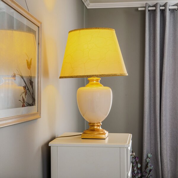 ONLI Lampa de masă Mozart în culoarea fildeș/auriu, Bej, Camera de zi / sufragerie, Ceramică, Antichitate