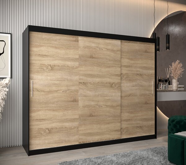 Dulap de haine 250 cm Toki (negru mat + stejar sonoma). 1064866