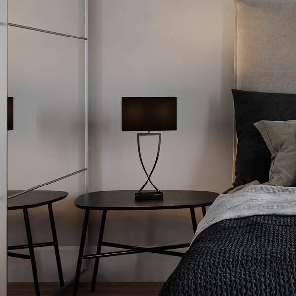 By Rydéns Lampă de masă Omega crom/negru înălțime 52cm, Metalic, Camera de zi / sufragerie, Țesătură / Textil, Modern