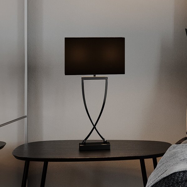 By Rydéns Lampă de masă Omega crom/negru înălțime 52cm, Metalic, Camera de zi / sufragerie, Țesătură / Textil, Modern