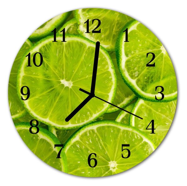 Ceas de perete din sticla rotund Lime Green Fruit