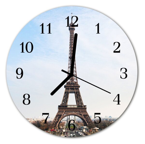 Ceas de perete din sticla rotund Turnul Eiffel Arhitectura Brown