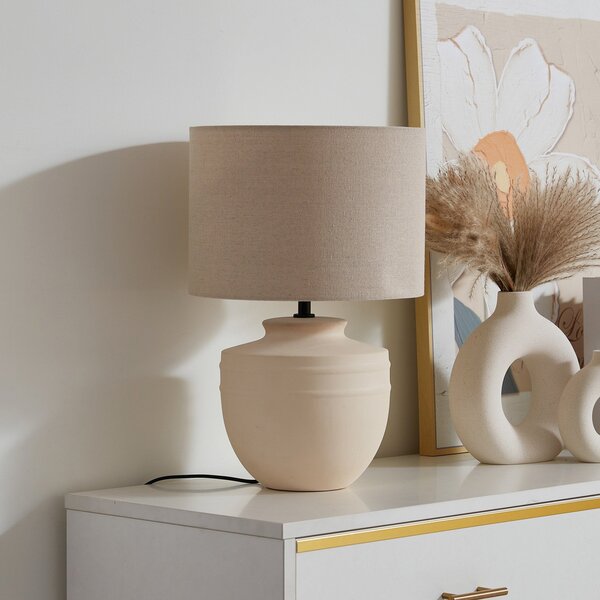 Lindby Lampă de masă Thalassia, bej, Ø 30 cm, ceramică, Bej, Hol, Ceramică
