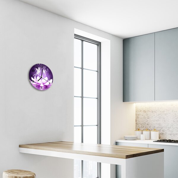 Ceas de perete din sticla rotund Floare floare violet