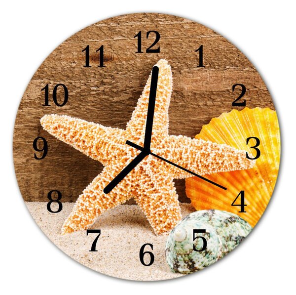 Ceas de perete din sticla rotund Starfish Animale Orange