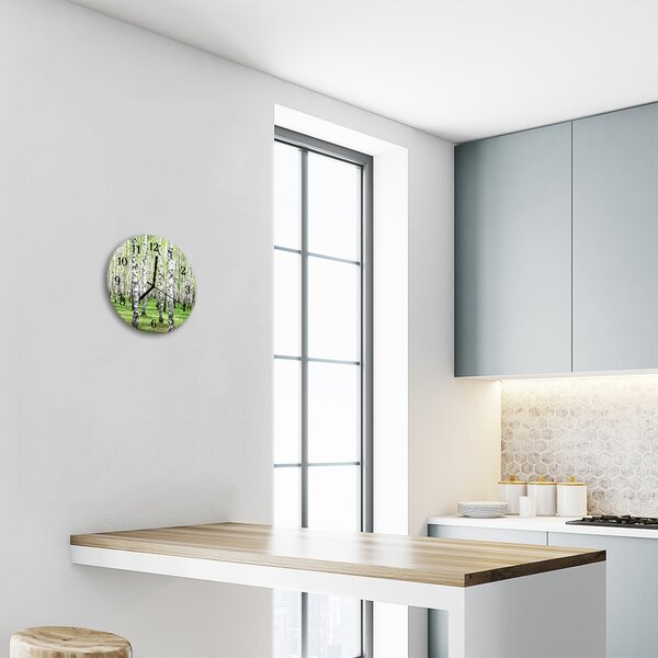 Ceas de perete din sticla rotund Birch Birch verde