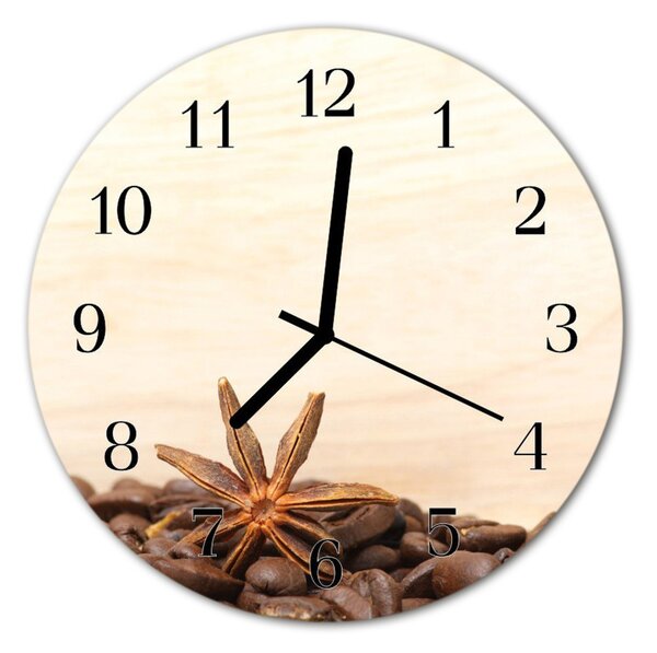 Ceas de perete din sticla rotund Boabe de cafea Alimente și băuturi Brown