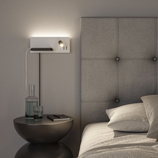 Paulmann Aplică de perete LED Serra, stânga, USB-C, alb/negru, reglabil, Negru, dormitor, Alamă, Modern, Lumină de lectură