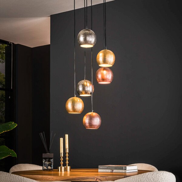 Zijlstra Suspensie Mixa, 6 lumini, auriu / argintiu bronz, reglabil, Negru, Camera de zi / sufragerie, Metal, Design