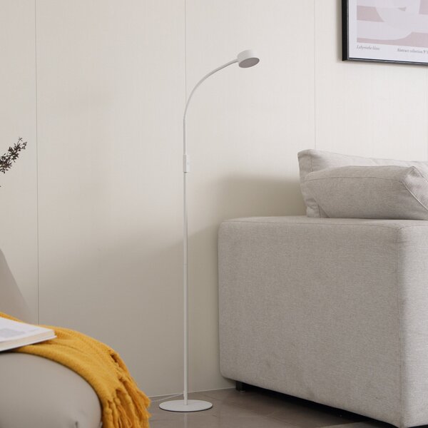 Lampadar Lindby, Maori, reglabil, Alb, Studiu / Birou, Metal, Modern