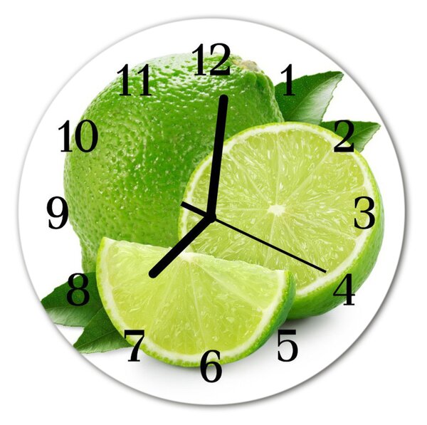 Ceas de perete din sticla rotund Lime Green Fruit