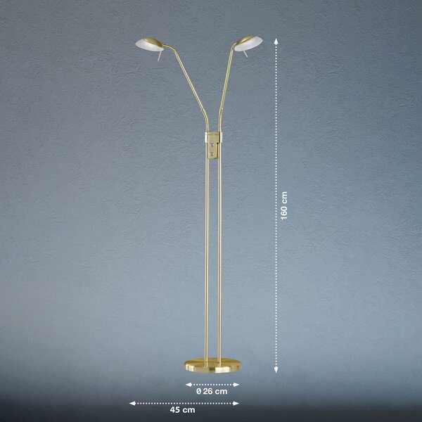 FISCHER & HONSEL Lampă de podea cu LED Pool, culoare alamă, înălțime 160 cm, 2 lumini., reglabil, Auriu / Alamă, Camera de zi / sufragerie, Metal, Modern
