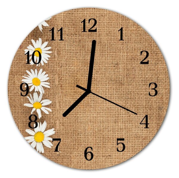 Ceas de perete din sticla rotund Daisy Flori Brown