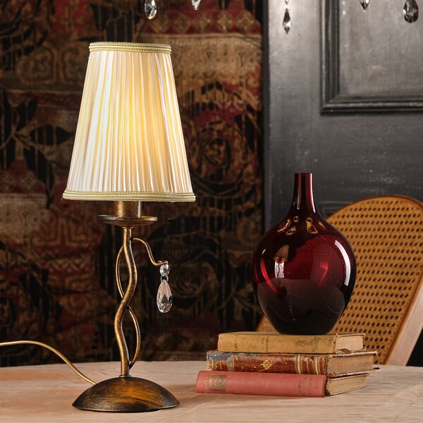 ONLI Lampă de masă Delia, culoare bronz, fier, înălțime 42 cm, Ø 15 cm, Bronz / Alamă Veche, Camera de zi / sufragerie, Metal, Antichitate