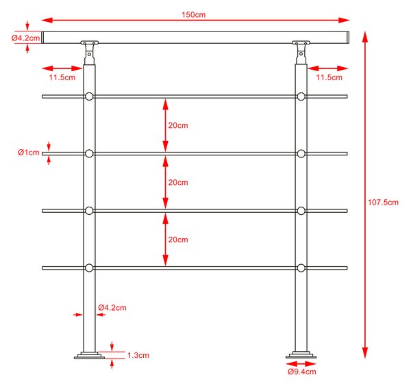 Deuba Balustrada scarii 4 suporti - 150cm