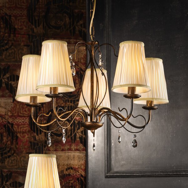 ONLI Candelabru Delia, culoare bronz, cu 5 lumini, Ø 68 cm, reglabil, Bronz / Alamă Veche, Camera de zi / sufragerie, Metal, Antichitate