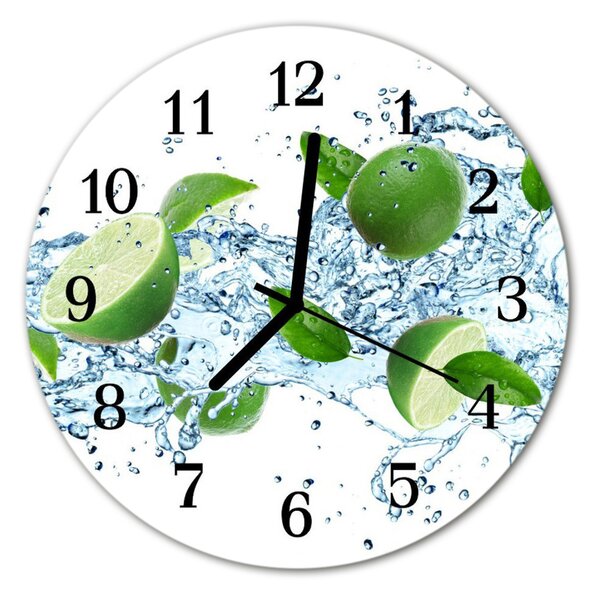 Ceas de perete din sticla rotund Lime Green Fruit