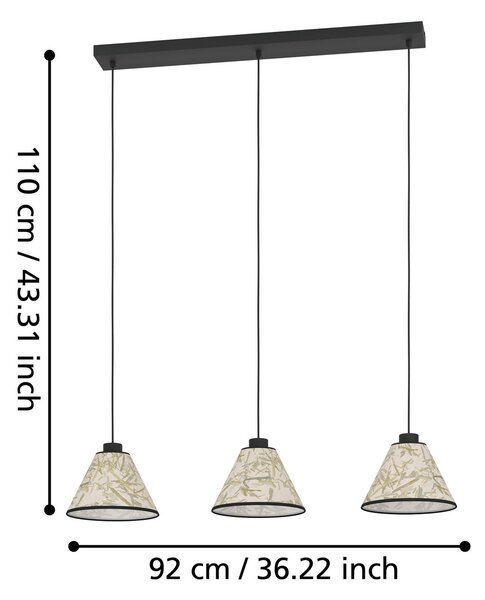 EGLO Suspensie Oxpark, lungime 92 cm, verde/alb/negru, 3 lumini., reglabil, Verde, Camera de zi / sufragerie, Țesătură / Textil, Modern