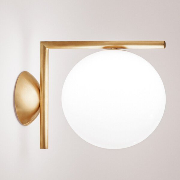 FLOS Aplică de perete IC C/W1, alamă periat, reglabil, Auriu / Alamă, Camera de zi / sufragerie, Sticlă, Design