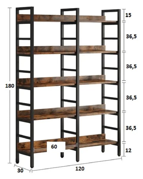 Biblioteca , stil industrial seria A-627,180x30x120 cm