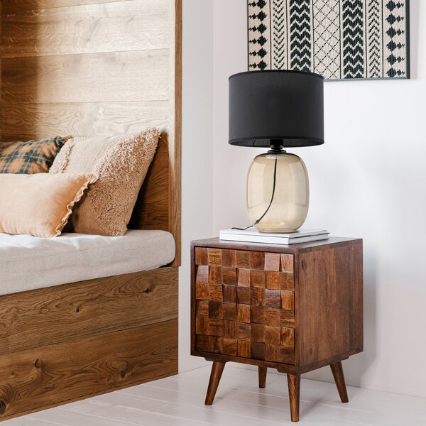 TK Lighting Lampă de masă Melody, înălțime 48 cm, sticlă maro, textil negru, Negru, Camera de zi / sufragerie, Sticlă