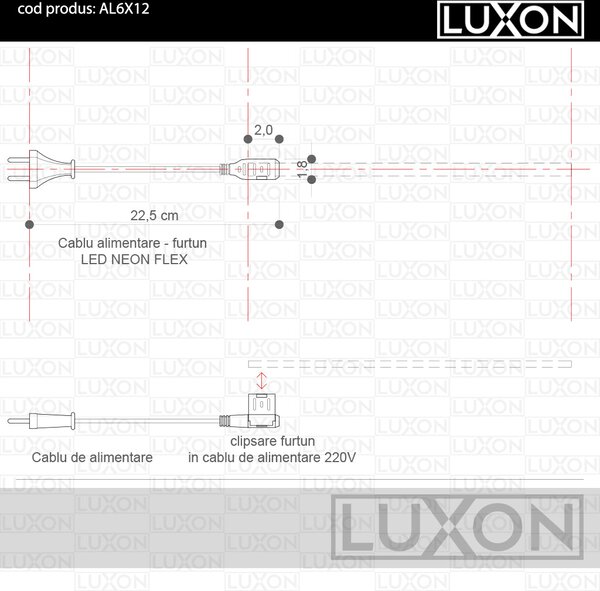 Cablu alimentare pentru Furtun Luminos Neon Flex 6x12