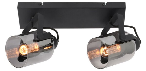 Freelight Spot de plafon Fumoso, lungime 37 cm, negru/gri, 2 lumini., reglabil, Negru, Camera de zi / sufragerie, Metal, Modern